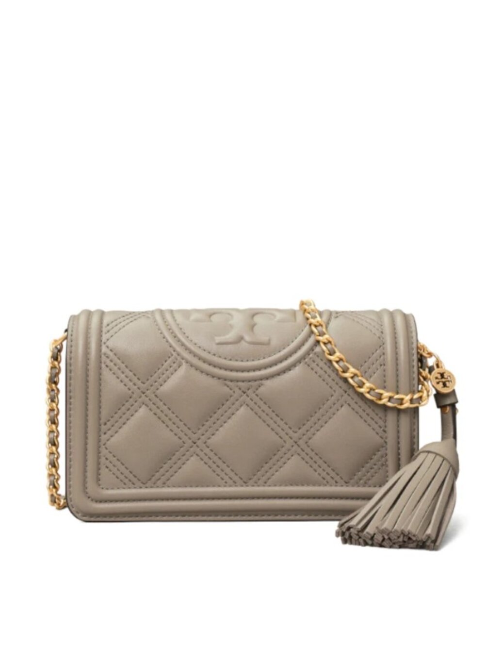 NWT Tory Burch Fleming Soft Wallet Crossbody Gray Heron + Dust Bag